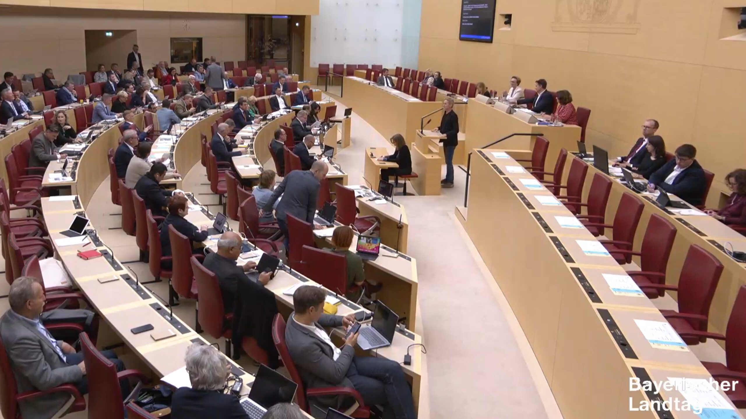 Markus Büchler am Redepult mit Totale des Plenarsaals.